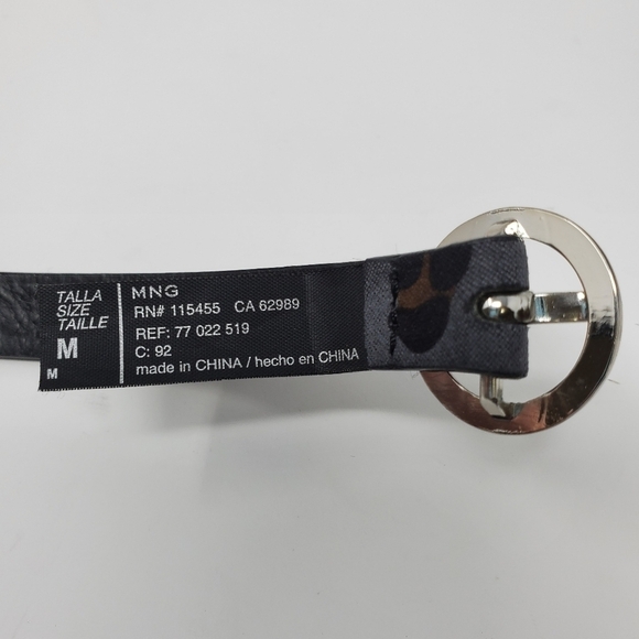 MNG MANGO SKINNY GREY ANIMAL CHEETAH PRINT BELT SILVER ROUND BUCKLE WOMEN MEDIUM - Picture 7 of 13